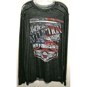 Affliction Tried Attack Motorcycle Skull Flag Reversible Thermal Shirt 2XL NWT